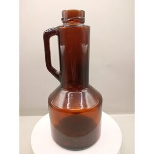 Log Cabin Syrup Vintage Dark Amber Glass Jug Style Bottle 9" Tall